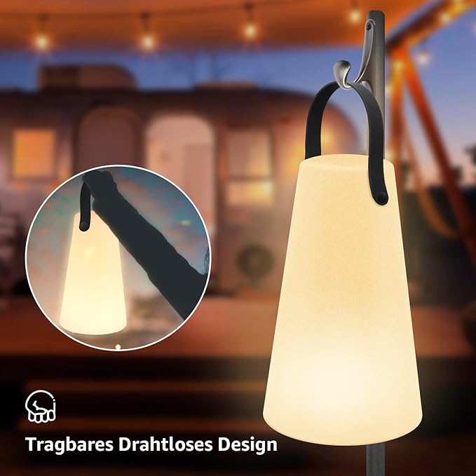 Portable Outdoor Table Lamp, Cordless Rechargeable Outdoor Table Lanterns RGB LED Lights with Remote, IP44 Water-Resistant Battery Operated Hanging Lamp for Patio Garden Camping Dining Room