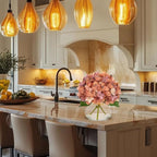 Hollyone Fall Hydrangea Artificial Flowers for Decoration with Glass Vase Dark Peach Autumn Silk Fake Flower Arrangements with Faux Water Table Centerpiece Vase with Flowers Fall Decorations for Home