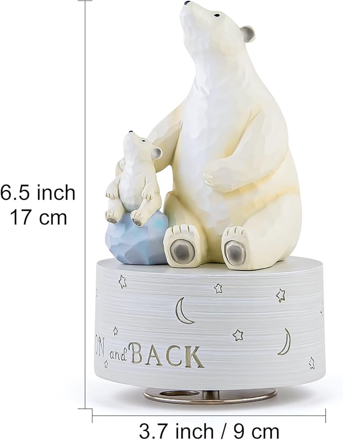 I Love You to The Moon and Back, Polar Bear Music Box, Musical Figurine Keepsake, Heartfelt Gift for Family and Loved Ones, Home Décor Collectible, Plays Twinkle, Twinkle, Little Star Melody