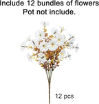 Fake Mums Artificial Fall Flowers Fake Plants for Outdoors Autumn Decor, 12 Bundles White Silk Morning Glory with Eucalyptus Look Real UV Resistant Faux Flowers for Outside Planters Front Door Yard