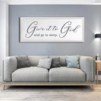 Give It To God And Go To Sleep Sign Wall Decor 40x15 Inch Large Farmhouse Master Bedroom Above Bed Hanging Wall Art Rustic Guest Room Wood Framed Over Bed Wall Decoration (White)