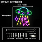 CKTBLEY UFO Cat Neon Sign Fun Alien Neon Light Spacecraft LED Sign Adorable Pink Cat Wall Lights for Bedroom Game Room Man Cave Bar Party Decoration Gifts for Kids Wall Art