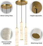 LMQNINE Natural Alabaster Pendant Lights for Kitchen Island White Marble Long Tube Chandelier Modern Gold Ceiling Light Fixtures for Bedroom Dining Room Table Living Room Hallway(M-3Light)