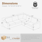 112" L Shaped Sectional Sofa with Detachable Sofa Cover, Reversible Sectional Modular Couch for Living Room, Linen Fabric Corner Couch with 7 Seats, Oatmeal