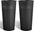 KOL 28'' Tall Galvanized Steel Planter Pot - Flower Pot with Water Level Indicator for Plants - 2-Pack Self Watering Planters - Round Black Powder Metal Planter Box - Indoor Outdoor Grande Plant