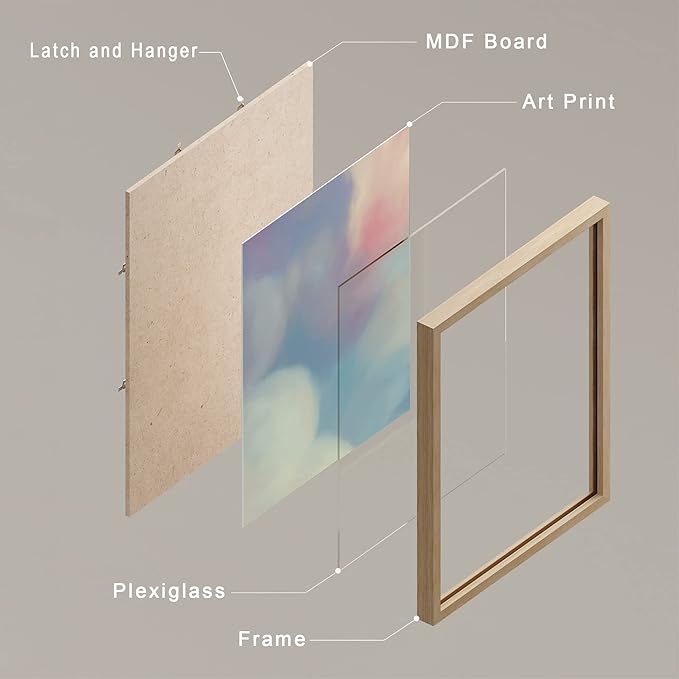 SIGNWIN Framed White Pastel Watercolor Rainbow Sky Clouds Wall Art, Set of 4 Abstract Geometric Wall Decor Prints, Nature Wilderness Wall Décor for Living Room, Bedroom - 8"x10" Natural