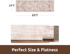 AMOAMI-2X6 Runner Rug-Washable Runners for Hallways-Soft Non Slip Bedside Rugs for Bedroom-Vintage Long Rug for Hallways Entryway Laundry Room Stair Kitchen Bathroom Pink