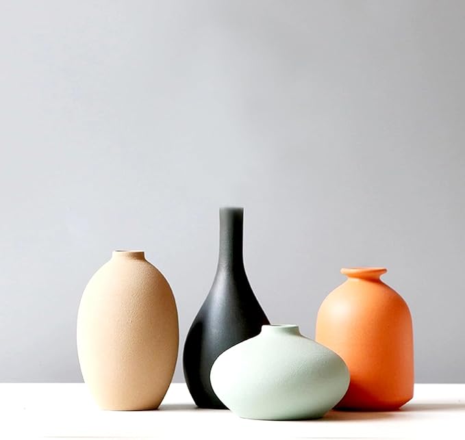 YAOBAAOX Set of 4 Small Matte Ceramic Vases - Modern & Bohemian Decor for Home, Office, Shelve, Living Room Table, Mantel, Bedroom, Entryway, Rustic Farmhouse Decorative Vases & More（Hademade