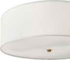 Globe Electric 60998 2-Light Flush Mount Ceiling Light, Matte Brass, White Linen Shade, Kitchen, Lights, Bathroom, Home Essentials, Bedroom, Closet Light, Lighting Fixtures, Dining Room
