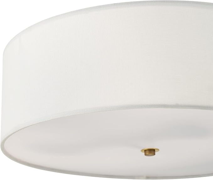 Globe Electric 60998 2-Light Flush Mount Ceiling Light, Matte Brass, White Linen Shade, Kitchen, Lights, Bathroom, Home Essentials, Bedroom, Closet Light, Lighting Fixtures, Dining Room