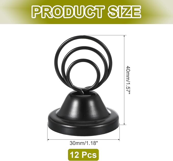 PATIKIL 12 Pack 1.57 Inch Table Number Holders, Weighted Base Place Card Holders Picture Stand Photo Sign Clips for Wedding Reception Restaurants, Black