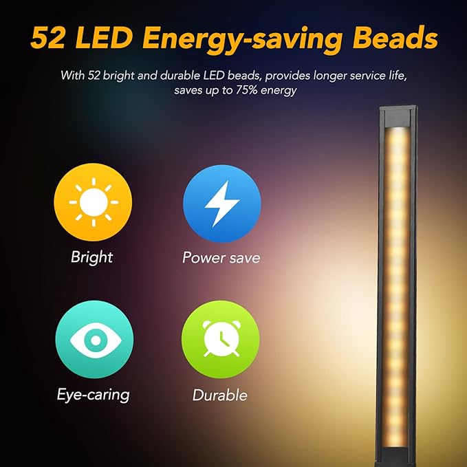 Led Desk Lamp, Desk Lamp with USB Charging Port, 5 Color Modes, 10 Brightness, Natural Light, Eye Caring Reading Lamp, Desk Light for Home Office, Table Lamp, Touch Control, Auto-Timer, Black