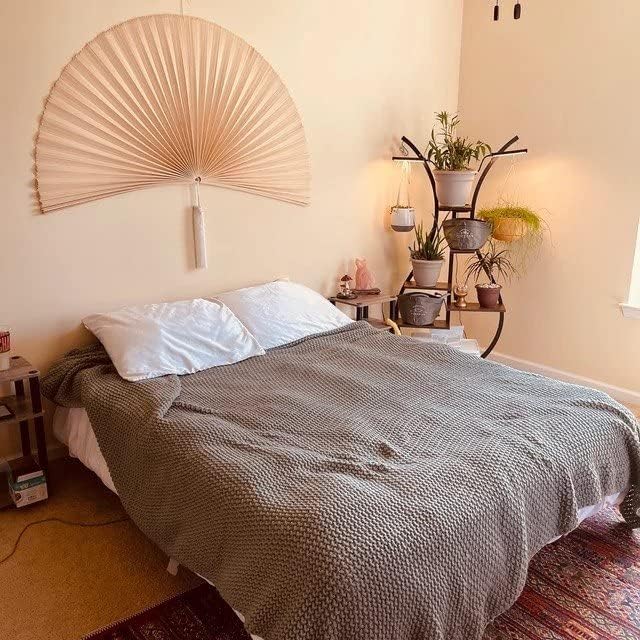 Fan Wall Decor, Japanese Giant Fan, Large Bamboo Fan Wall Art For Boho Hanging Headboard, Decorative Folding Fans For Over Bed, Asia Trending (Ivory 60 inch)