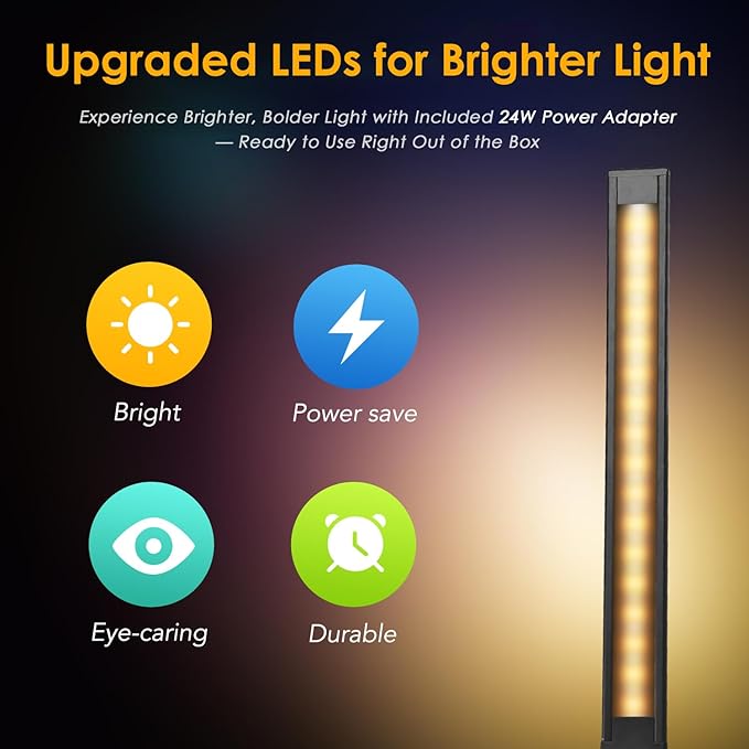 LED Desk Lamp with Wireless Charger, USB Charging Port, Night Light, 5 Color Modes, 10 Brightness, Eye Caring Reading Table Lamp for Home Office, Touch Control, Auto-Timer, Adapter Included