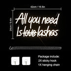 WLHOPE All you need is Lashes Neon Sign, Warm White Led Neon Signs for Wall Decor, USB Lash Neon Signs Letter Neon Lights for Bedroom Bar Party Girls Room Nail Room Salon, Lash Room Decoration