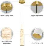 LMQNINE Natural Alabaster Pendant Lights for Kitchen Island White Marble Long Tube Chandelier Modern Gold Ceiling Light Fixtures for Bedroom Dining Room Table Living Room Hallway(S-3Pack)
