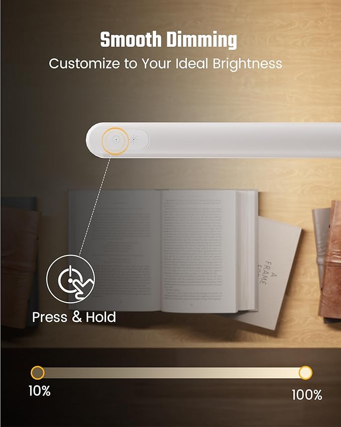 SUPERDANNY Eye-Caring LED Desk Lamp 360° Flexible Gooseneck Work Lamp with Desk Side Clamp Touch Control 3 Light Colors Smooth Dimming Task Lighting Reading Light for Home Office College Dorm, White