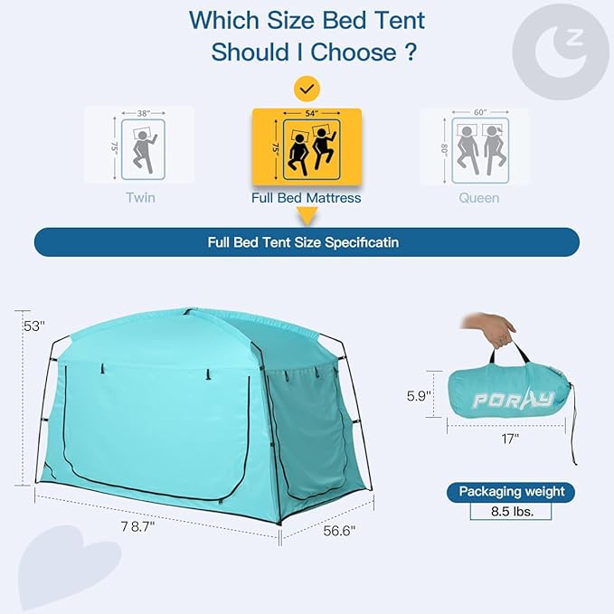 Bed Tent,Portable Privacy Sleeping Bed Canopy,Blackout 90% Drapes for Kids and Adult,Indoor Space Tent with Breathable Large Mesh Windows