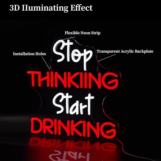 Stop Thinking Neon Sign Led Neon Lights Neon Signs for Wall Decor Light Up Sign for Birthday Party Club Gift