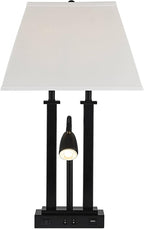 Possini Euro Design Deacon 26" High Industrial Modern Desk Lamps Set of 2 USB Port AC Power Outlet Gooseneck Black Metal Oatmeal Shade Home Office Living Room Charging Bedroom Bedside Nightstand