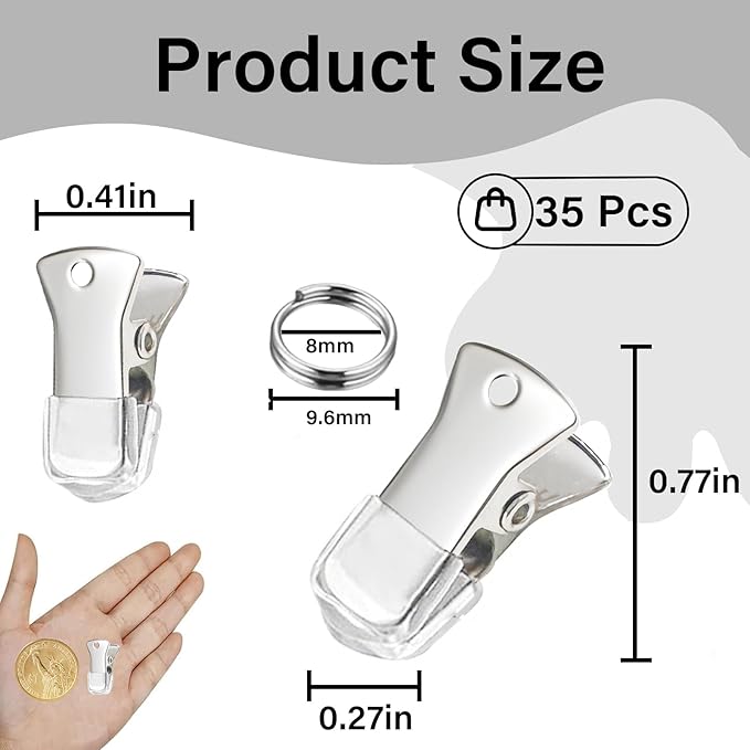 35 Pack Mini Metal Alligator Clips for Crafts Non-Slip Silicone-Coated Retro DIY Badge Small Clips (Glossy Silver)