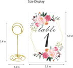 26 PCS Table Number Holder - Table Card Holder Stand Wire Photo Holder with 26 Pcs Floral Table Number Cards, Place Card Holder Stand for Weddings Party Office Paper Memo Menu Note Clips