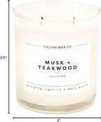 Calyan Wax Scented Candle, Musk & Teakwood Candle for The Home Scented with Essential Oils, Soy Wax Aromatherapy Candles in Glass Jar with 37 Hour Burn Time, Non Toxic Candles Gifts, 8.8oz