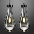 Raindrop Pendant Lights Kitchen Island Teardrop PlatingBlack Hanging Light Fixtures Clear Solid Glass Pendant Light Modern Chandeliers for Dining Room Porch Corridor Living Room(Black 2-Pack)