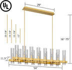 54 Inch Gold Linear Chandelier Kitchen Island Pendant Lighting with 16-Lights Glass Shade, Brushed Brass Modern Farmhouse High Ceilings Over Table Dining Room Light Fixtures
