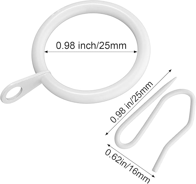 Hotop 60 Pieces 0.98 Inch Metal Drapery Curtain Rings Curtain Hanging Rings and 60 Pieces Metal Curtain Drapery Pin Hooks for Window Door Shower Curtain (White)