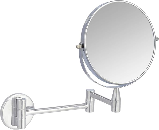 Amazon Basics Wall Mount Round Vanity Magnifying Bathroom Mirror, 1X/5X Magnification, 12.8"L x 10"W, Chrome
