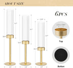 Glass Hurricane Candlestick Holders Gold, KSWING Set of 6 Taper Candle Holders Brass Tall Clear Candle Stand Holders, Perfect for Table Centerpiece Party Wedding Christmas Home Decor