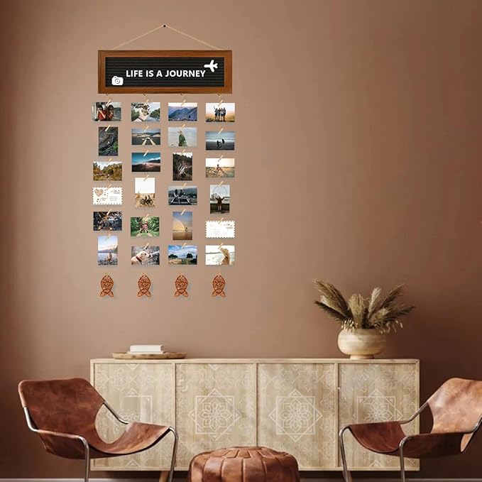 Hanging Photo Display Wall Decor, Picture Frames Collage Felt Letter Board with 270 Letters and 30 Clips, DIY Boho Dorm Room Decor for Wall, Mothers Day Party Birthday Gifts