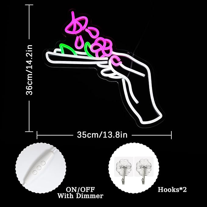 Holding Neon Sign for Berdroom Hand Neon Light Green Leaf Neon Light Sign for Wall Decor Gesture LED Neon Signs for Beer Bar Man Cave Living Room Hotel Pub Recreation Room Art Wall Decoration