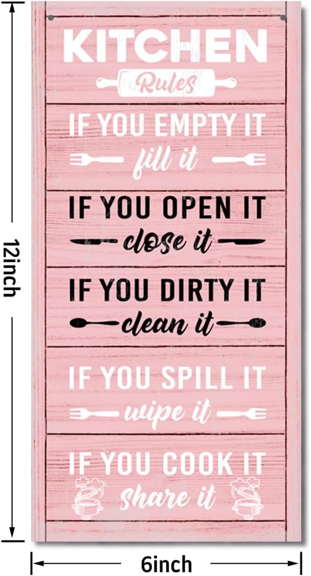 Hanging Kitchen Rules Wood Decor Sign, Rustic Kitchen Wooden Signs, Printed Wood Wall Art Sign, Kitchen Door Rules Rustic Sign, Hanging Wood Sign Kitchen Decor, Funny Farmhouse Kitchen Wall Décor F1