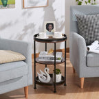 Dulcii Side Table, Round End Table with 3 Storage Shelves for Living Room, Bedroom, Nightstand with Steel Frame for Small Spaces, Industrial Round Sofa Table, Outdoor Accent Coffee Table, Rustic Brown