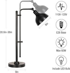 PARTPHONER Industrial Adjustable Desk Lamp for Home Office, Farmhouse Table lamp, Rustic Metal Task Desk Lamp in Aged Bronze Finish, Vintage Reading Lamp for Study Room, Black