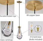 Raindrop Pendant Light Fixtures, Brass Glass Pendant Lighting, Teardrops Pendant Lights Kitchen Island, Indoor Pendant Light for Kitchen Island Bedroom Bathroom, Included Bulb