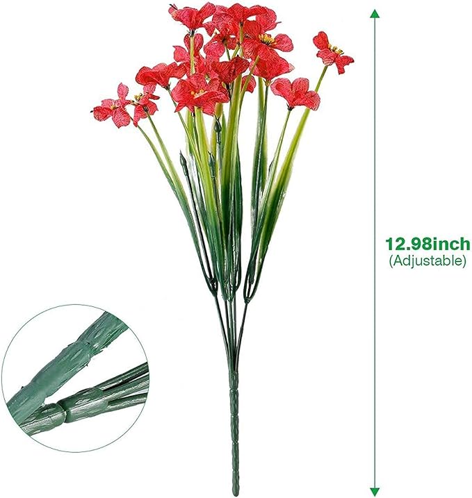 20 Bundles Artificial Flowers for Outdoors, UV Resistant Fake Flowers with Plastic Plants, Faux Silk Flowers for Planter outdoors, Fake realistic flowers For Window Box Front Porch Patio Decor-Red