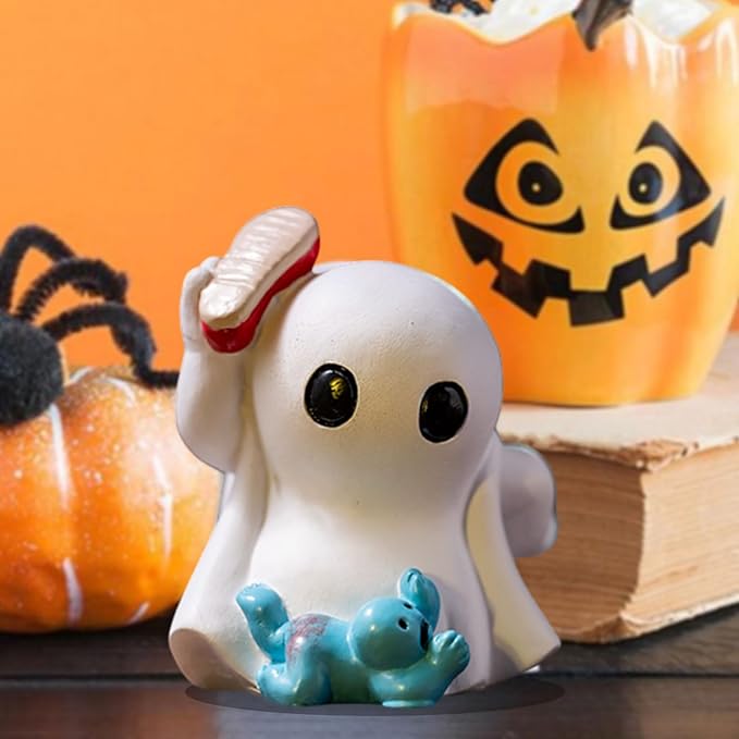 Halloween Mini Ghost Figurine, Funny Resin Ghost Statue, Cute Decor for Halloween Decorations Bookshelf, Terrace, Bedroom,Porch and Tabletop
