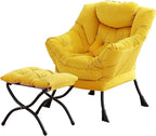 Lazy Chair and Ottoman, Large Accent Lounge Chair with Armrests and a Side Pocket, Modern Leisure Upholstered Sofa Reading Armchair with Footrest for Bedroom, Living Room, Dorm Rooms, Office
