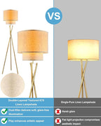 Lightdot Glod Tripod Floor Lamp, Modern Floor Lamps for Living Room, Standing Lamp with Dual Drum, E26 Bulb Included, 67.7" Tall Floor Lamp for Bedroom, Home Office