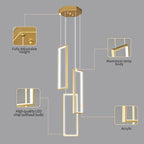 Modern Kitchen Pendant Light Fixture Gold 40W LED Pendant Light 3 Rings Rectangle Chandelier Pendant Lighting for Kitchen Island Living Room Dining Room Bedroom