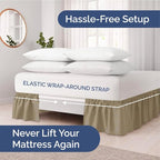 Wrap Around Dust Ruffle Bed Skirt - Khaki - for King Size Beds w/ 12 Inch Drop - Easy Fit Elastic Strap - Adjustable Pleated Bedskirt w/Brushed Fabric - Wrinkle Free - for Women, Men, Kids & Teens