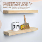Homeforia 24 inch Wood Floating Shelves, High End Solid Natural Wood 24inch Floating Shelf for Wall, Unfinished Wooden 24 inches Floating Shelves, Heavy Duty Bracket, 24 X 6.5 X 1.75 in, Set of 2
