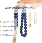 OMISHE 76" Long Extra Large Wood Bead Garland Navy Blue with 1.6" Diameter Wooden Beads and Tassels, Rustic Farmhouse Country Decorative Beads for Home Decor Tiered Tray Decor, Navy Blue