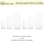 Glasseam Glass Hurricane Candle Holder Set of 6, Cylinder Candle Holders for Table Centerpiece, Modern Cylinder Vases for Centerpieces, Glass Candle Cylinders Clear Candle Vase Decorative for Wedding