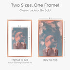 Homeforia 8x12 Picture Frame Rose Gold, High End Metal 8 x 12 Poster Frames with Mat 6 by 8 Photo, 12x8 Frame Matted to 6x8 inch Print, 8by12 Wall or Tabletop Frame, Tempered Glass, Wall Kit, Set of 1