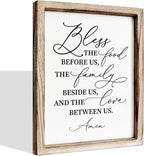Christian Wooden Wall Sign, Dining Room Decors, Farmhouse Decor for Kitchen, Rustic Home Decor, Framed Wall Plaque Sign 15 * 11.5 inches, Bless the Food Before Us