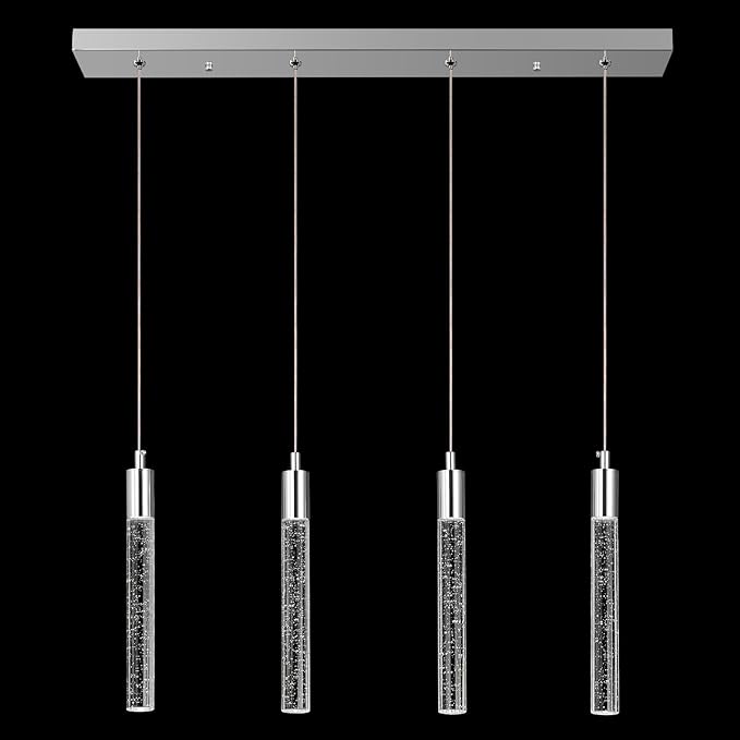 Kitchen Island Lighting Modern Light Fixture Chrome Pendant Light Dimmable LED Chrome Finish Mini Crystal Pendant Lights for Dining Room Living Room（4-Light）